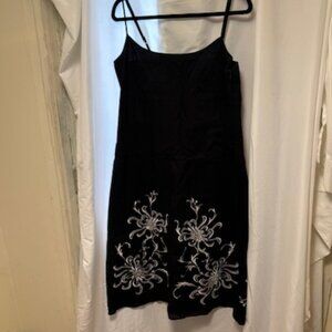 Loft black with white embroidery sun dress size 14